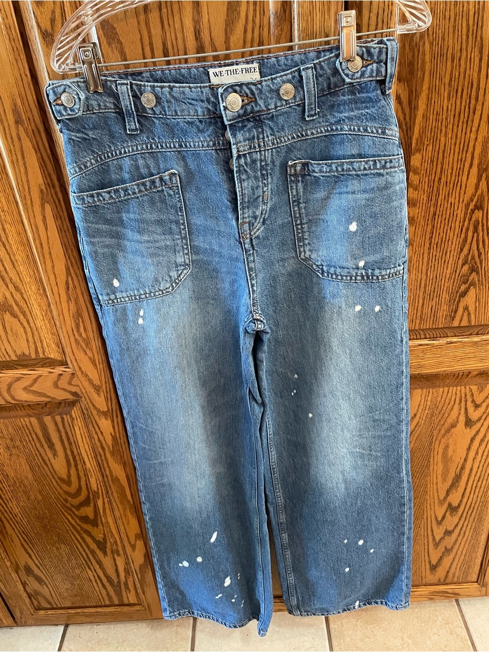 We The Free Blue Wide-Leg Jeans with White Paint Detail
